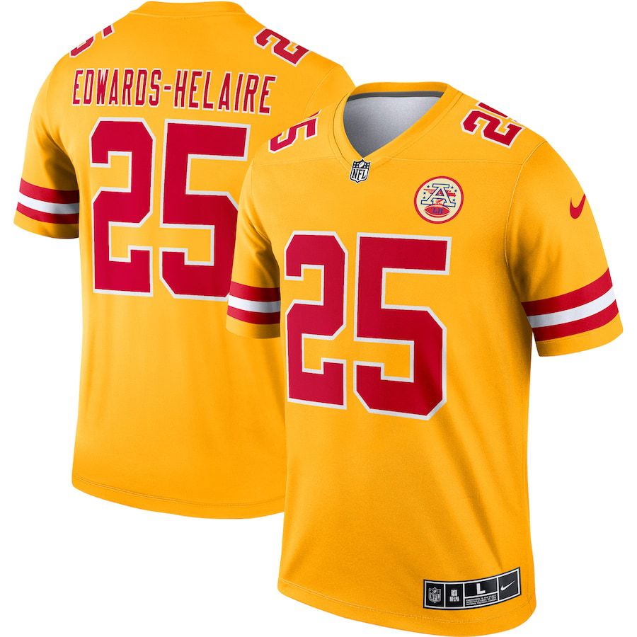Men Kansas City Chiefs #25 Clyde Edwards-Helaire Nike Yellow Inverted Legend NFL Jersey